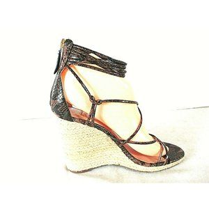 JLO Brown Leather Ankle Strap Strappy Wedge Sandals Shoe Women 8 M (SW24)pm1